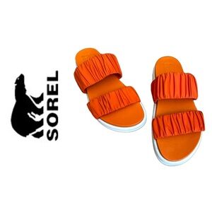 Sorel Women's Roaming Two Strap Slide Sandal Orange Ruched Size 7